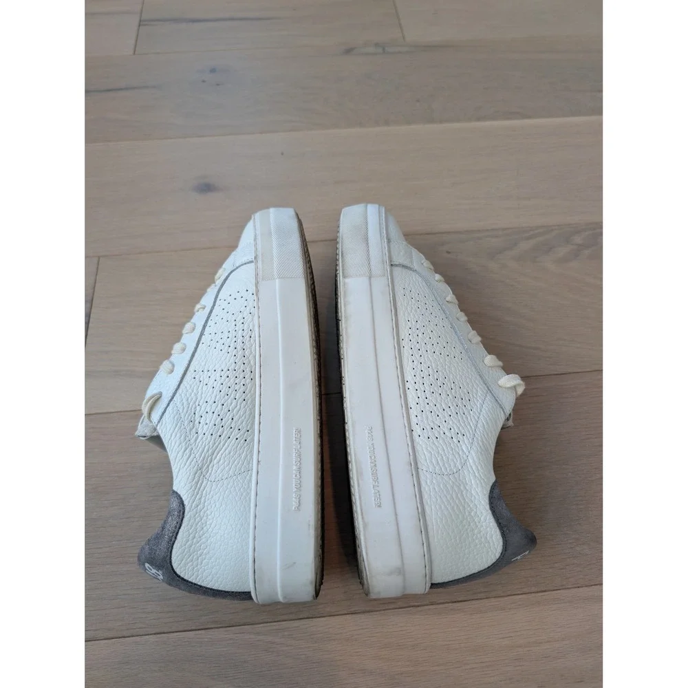 P448 John White Leather Sneakers Gray Suede Low Top US 9/EU 40